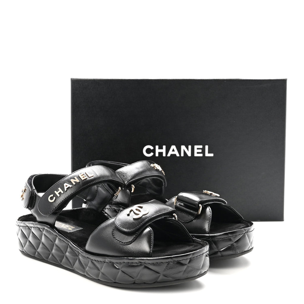 Shiny Calfskin Logo Platform Sandals 38 Black