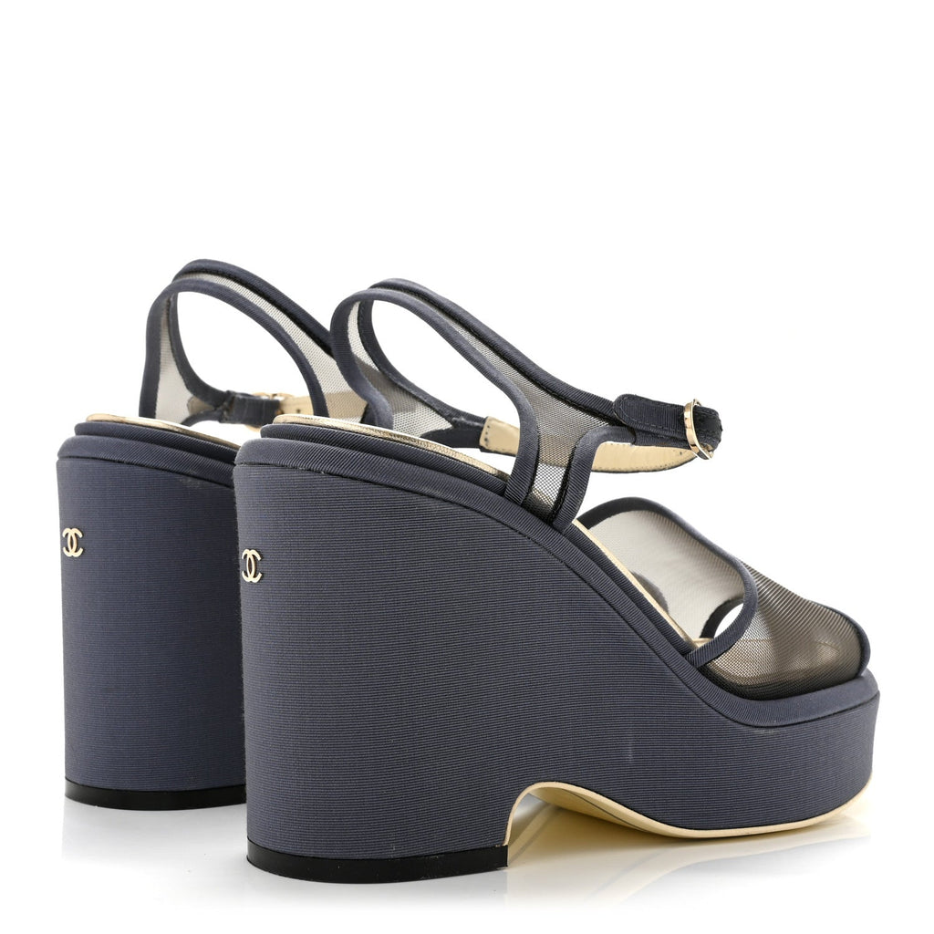 Mesh Grosgrain Wedge Sandals 37 Blue
