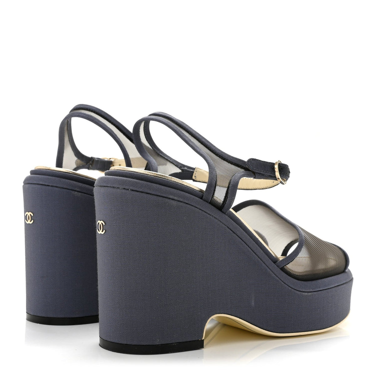 Mesh Grosgrain Wedge Sandals 37 Blue