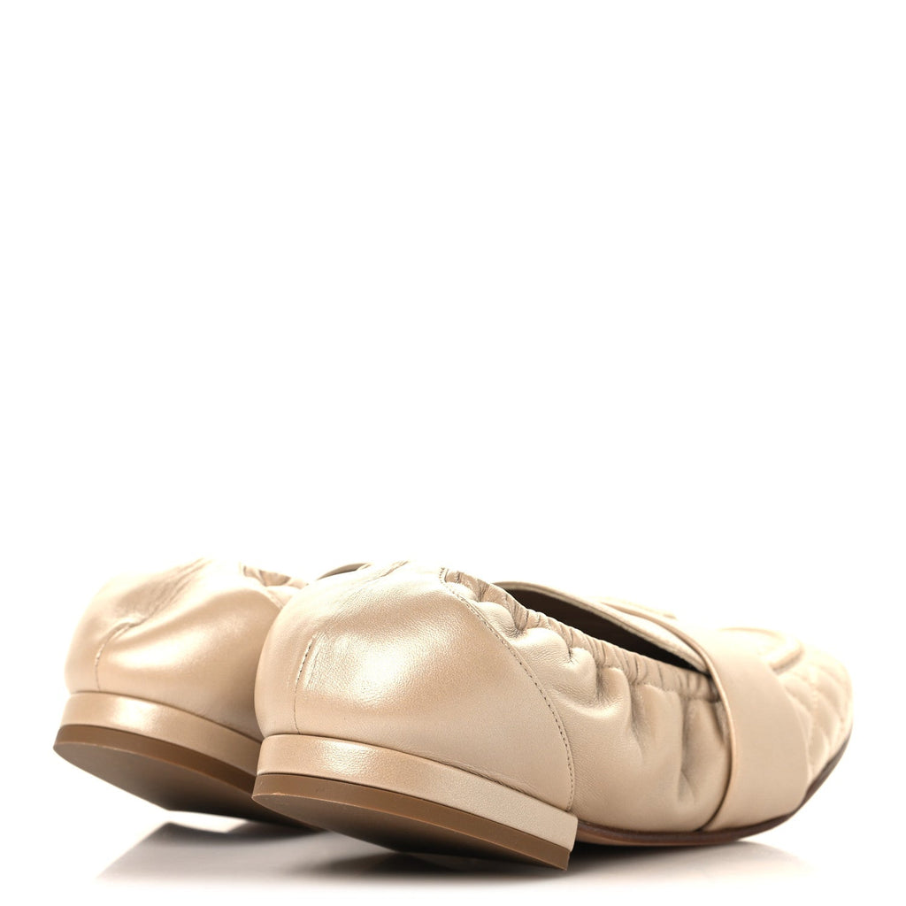 Laminated Lambskin Womens Quilted Elastic CC Moccasin Loafers 37.5 Beige