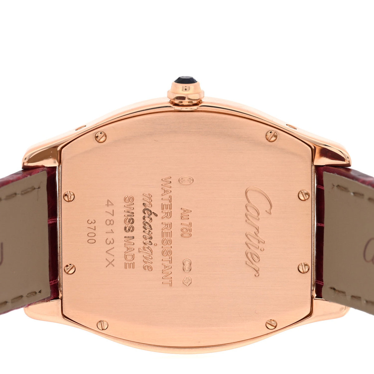 18K Pink Gold Alligator 31mm Tortue Manual Winding Watch Burgundy
