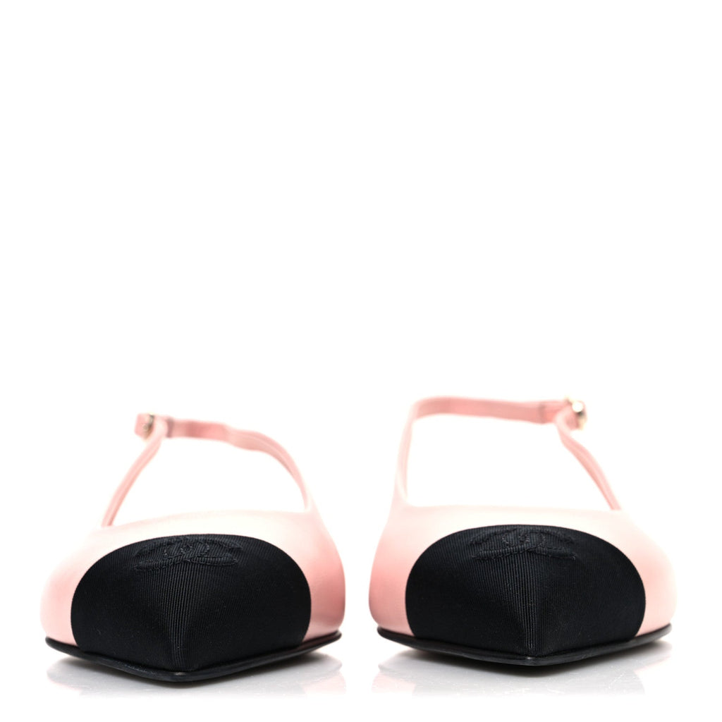 Goatskin Grosgrain Pointed Toe CC Slingback Flats 37 Pink Black