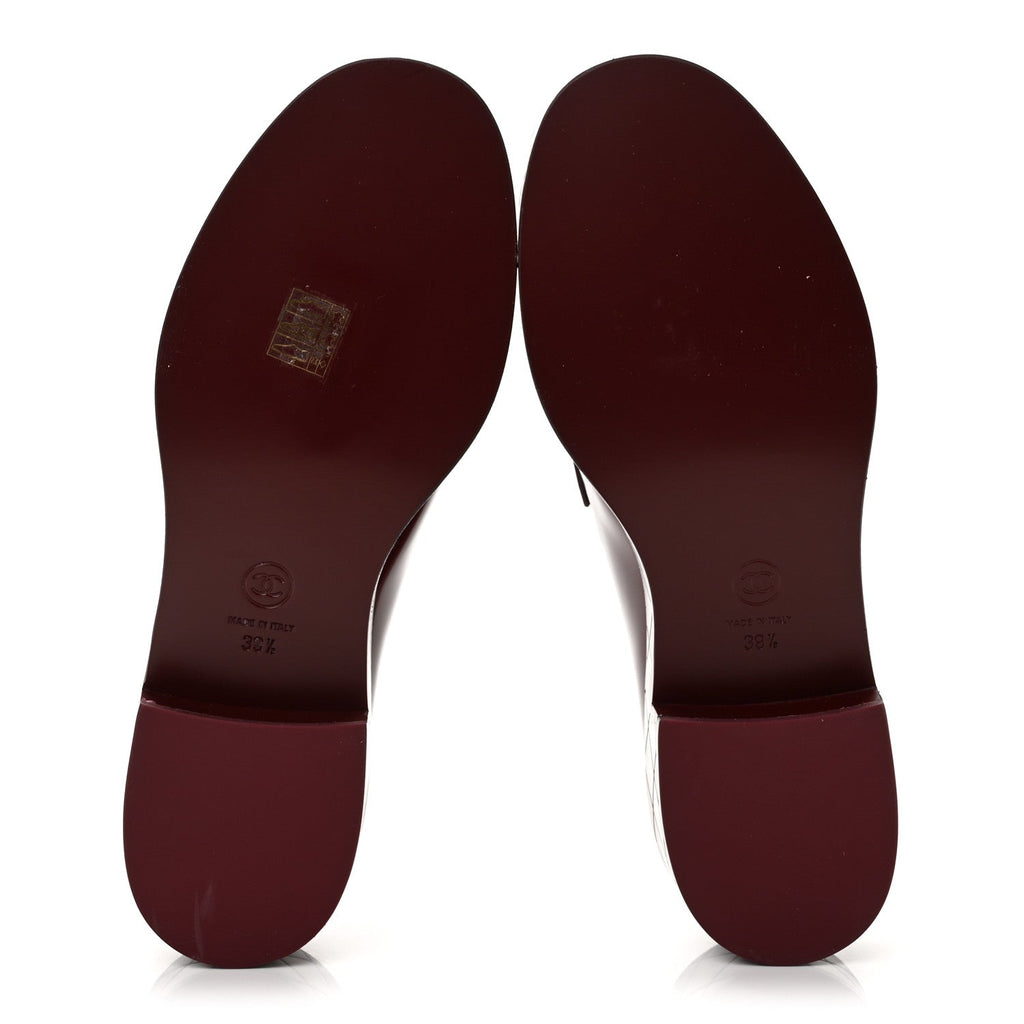 Shiny Calfskin Quilted CC Mocassin Loafers 39.5  Dark Red