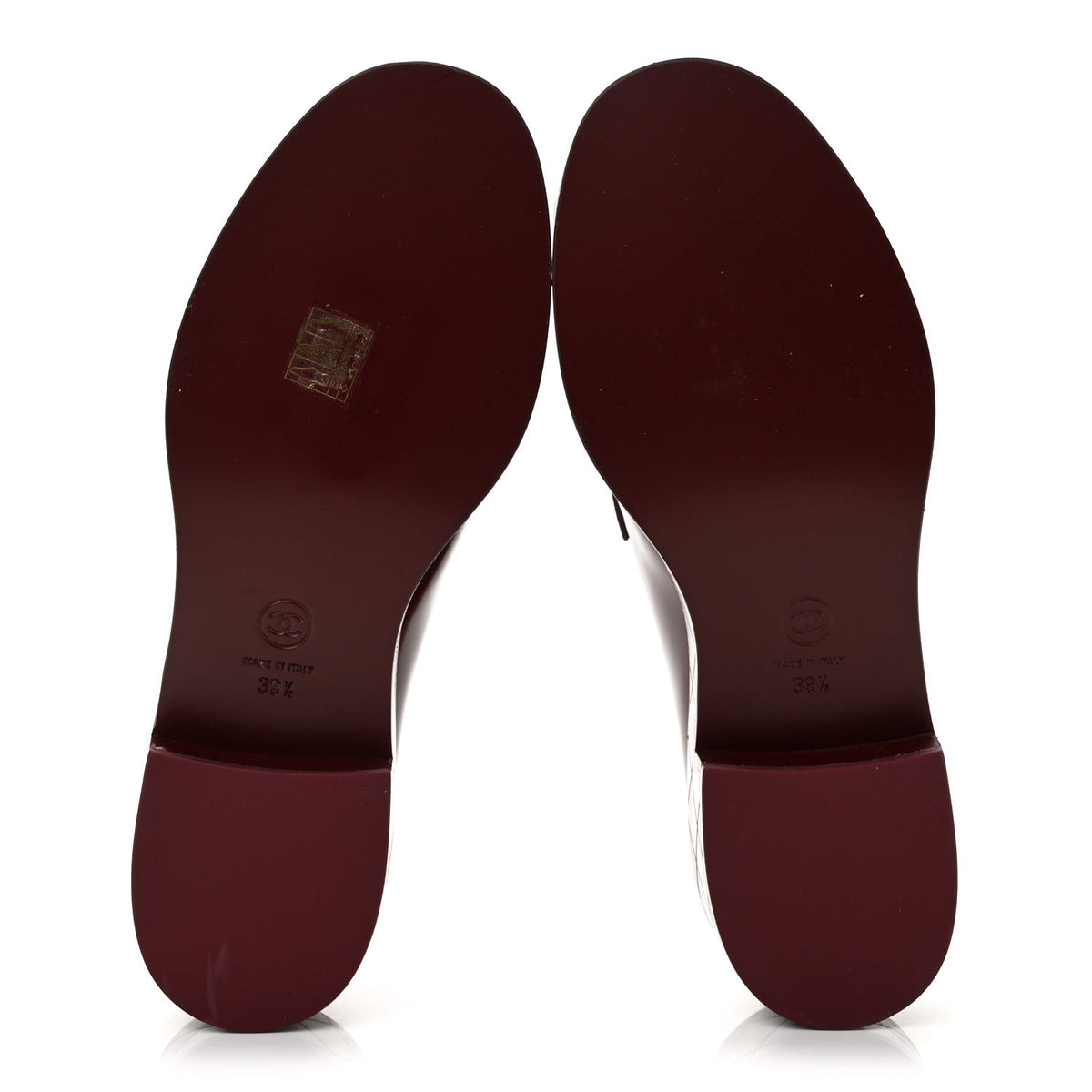 Shiny Calfskin Quilted CC Mocassin Loafers 39.5  Dark Red