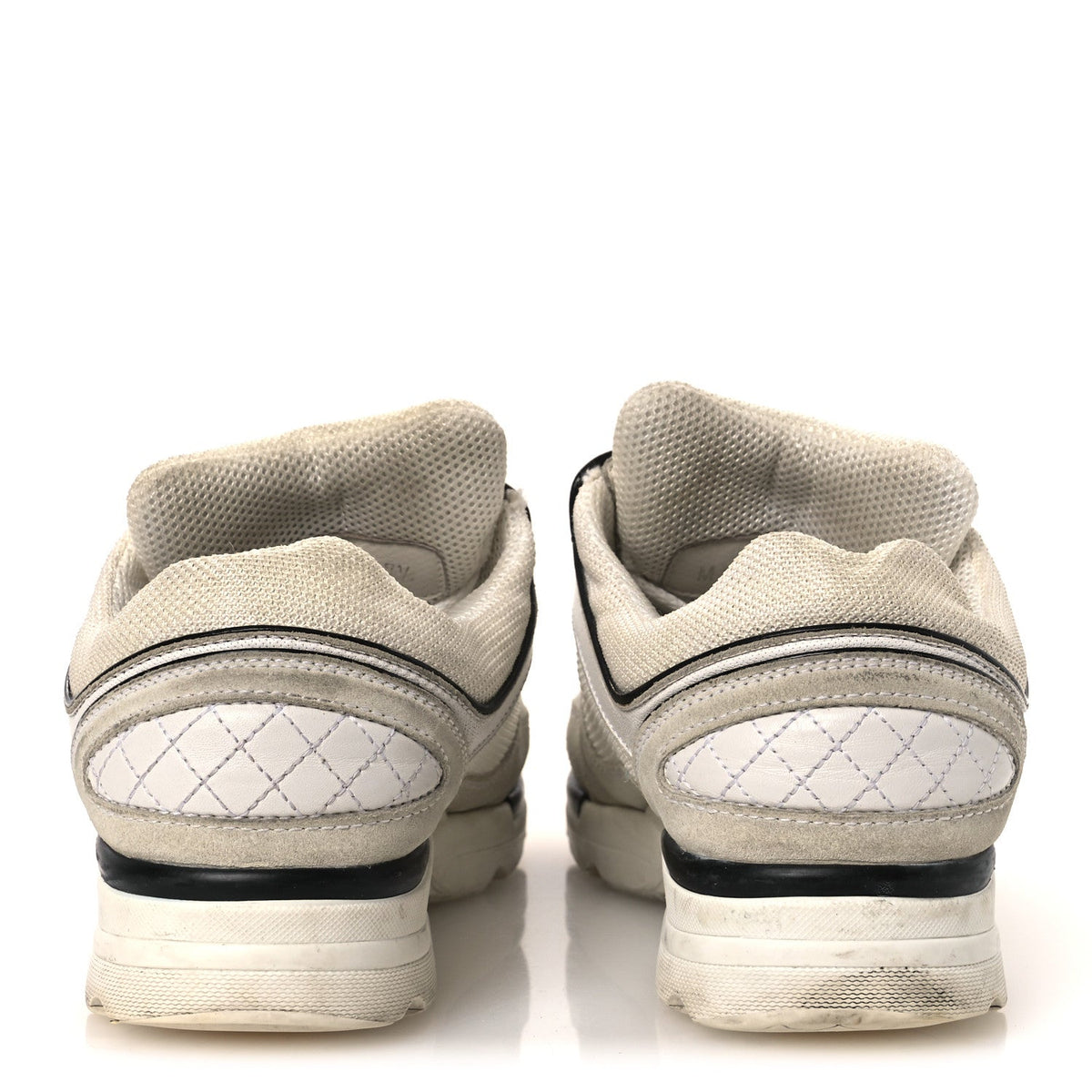 Mesh Suede Calfskin Grosgrain Womens CC Sneakers 37.5 White Black