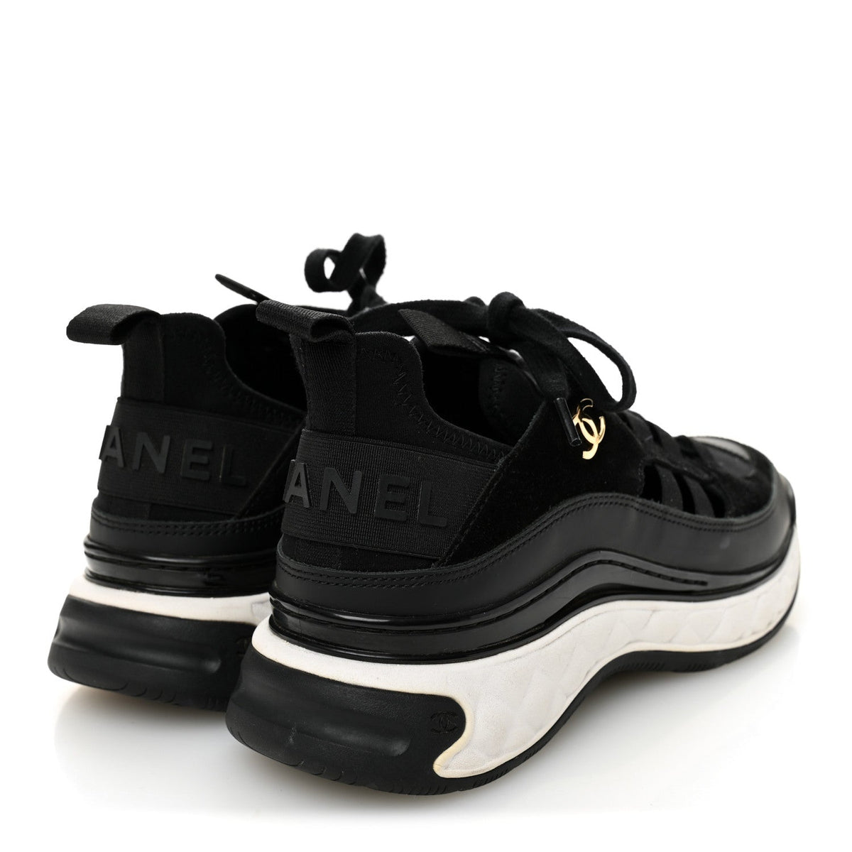 Velvet Calfskin Mixed Fibers CC Sneakers 35.5 Black