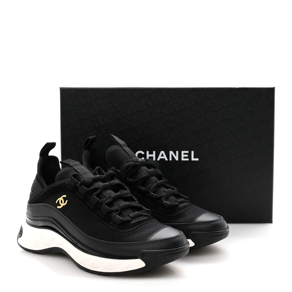 Velvet Calfskin Mixed Fibers CC Sneakers 36.5 Black