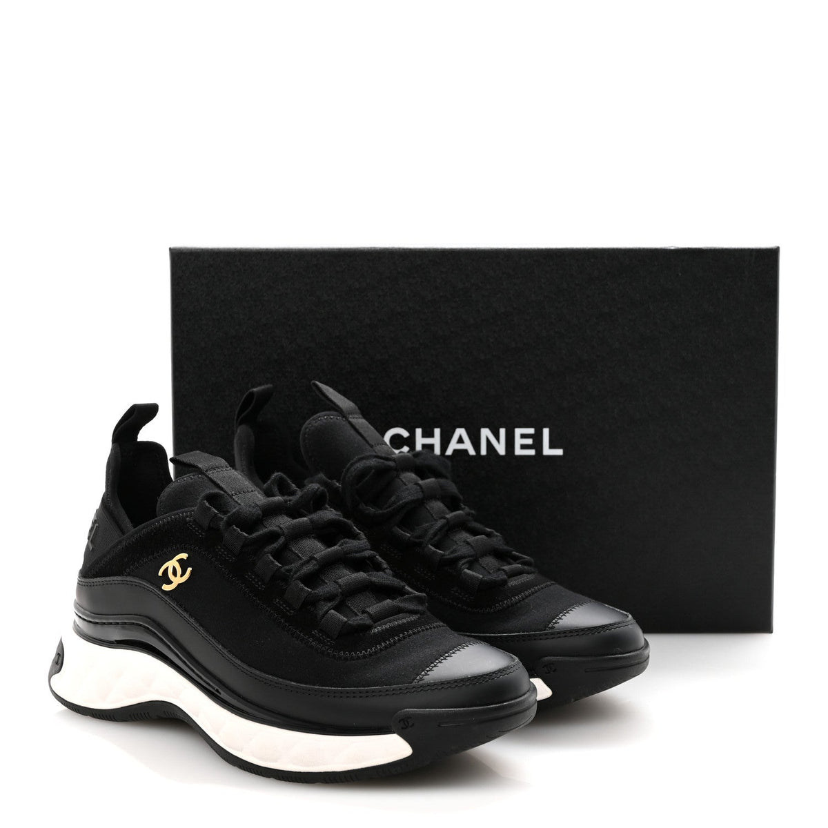 Velvet Calfskin Mixed Fibers CC Sneakers 36.5 Black