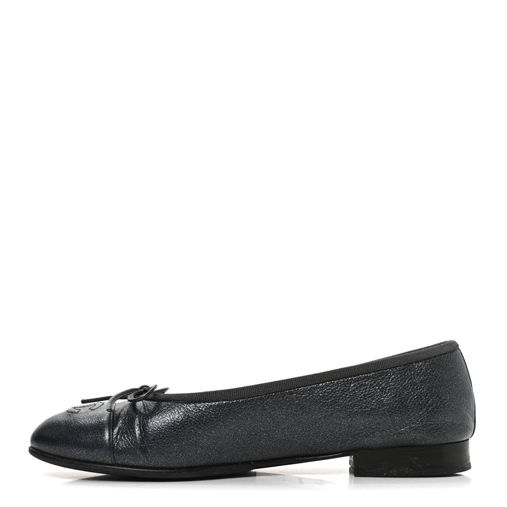 Metallic Calfskin Hologram Cap Toe Ballerina Flats 37.5 Dark Silver