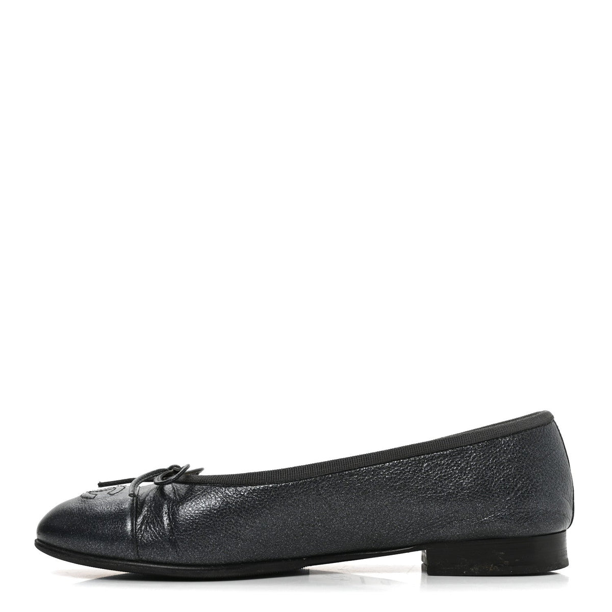 Metallic Calfskin Hologram Cap Toe Ballerina Flats 37.5 Dark Silver