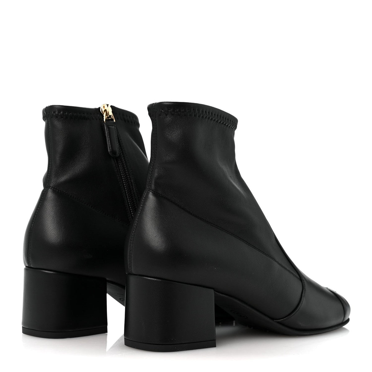 Stretch Lambskin Cap Toe CC Uniform Short Boots 38 Black