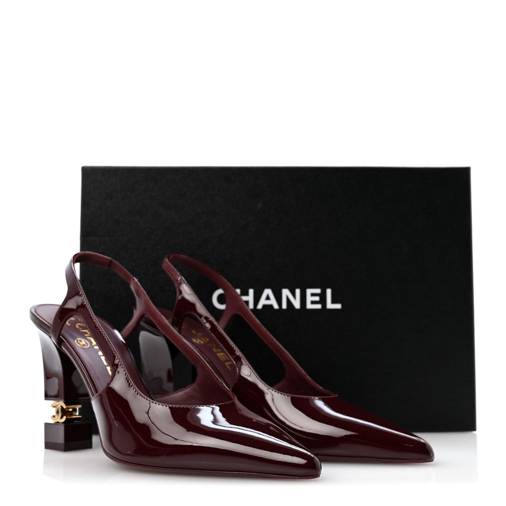 Patent Calfskin Slingback CC Cutout Pumps 36 Dark Burgundy