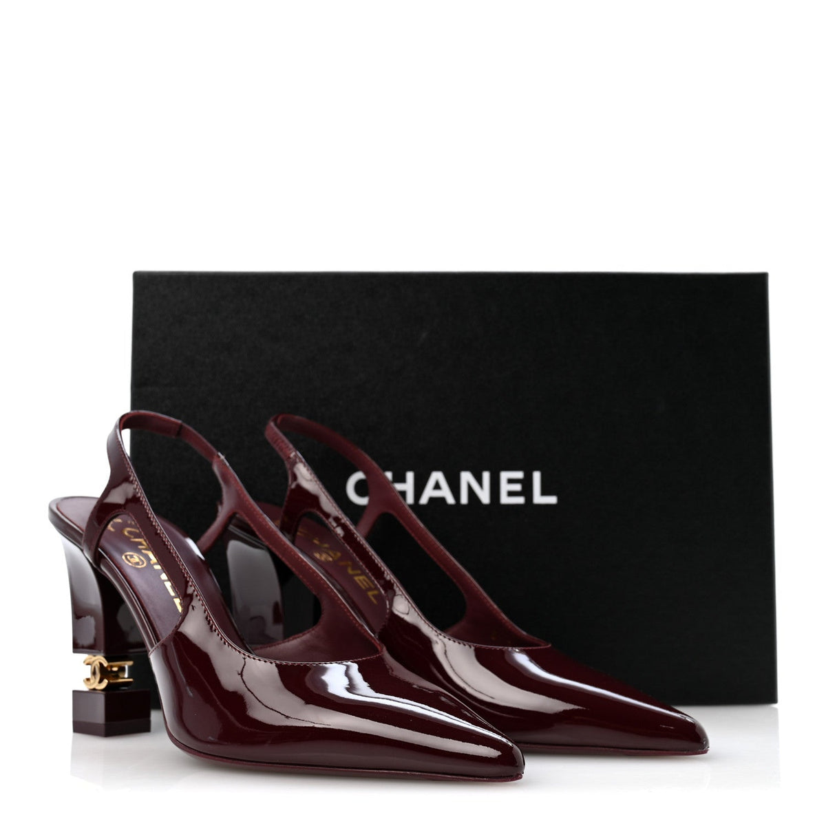 Patent Calfskin Slingback CC Cutout Pumps 36 Dark Burgundy