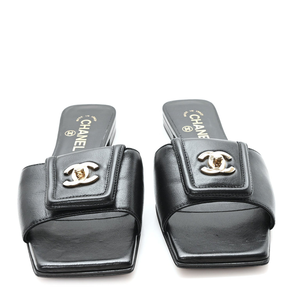 Lambskin CC Turnlock Mules 36.5 Black
