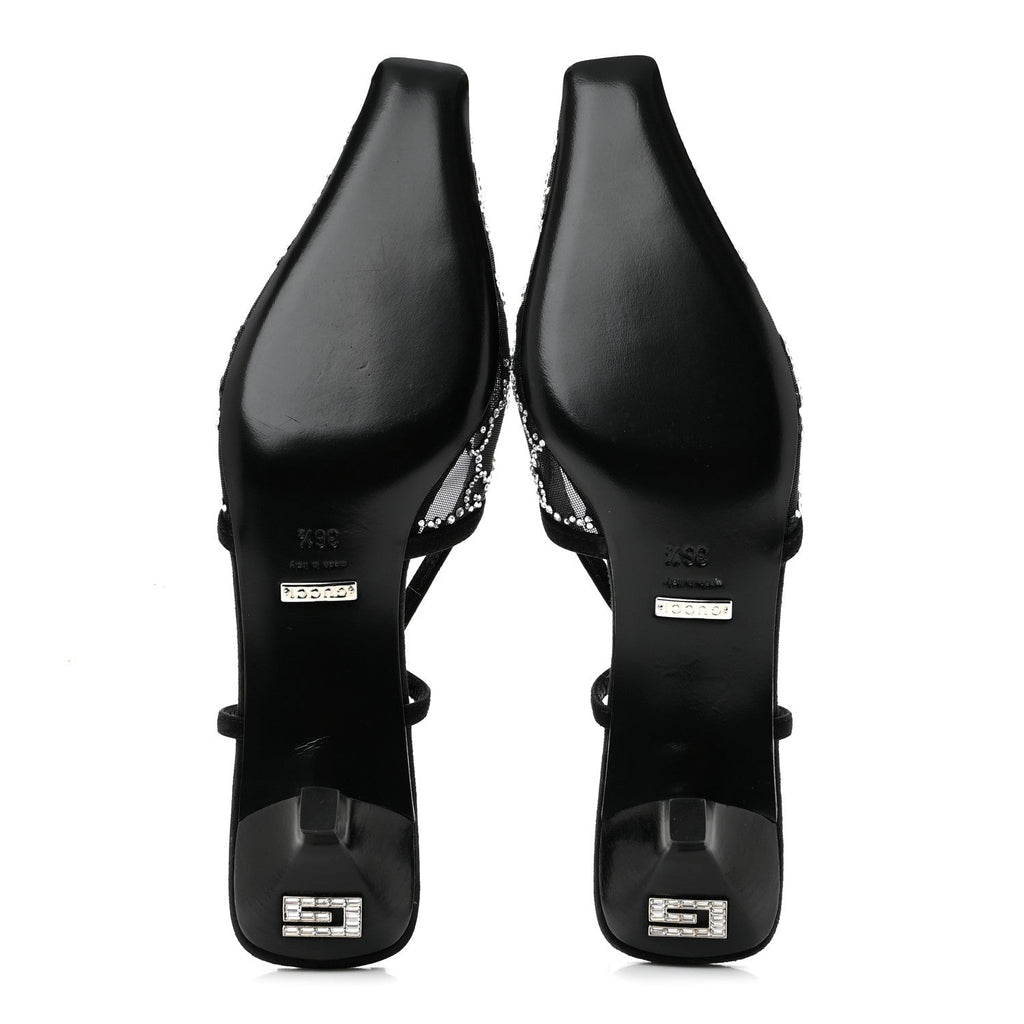 Tela Retino Kid Scamosciato Crystal GG Monogram Square G 35mm Slingback Pumps 36.5 Black