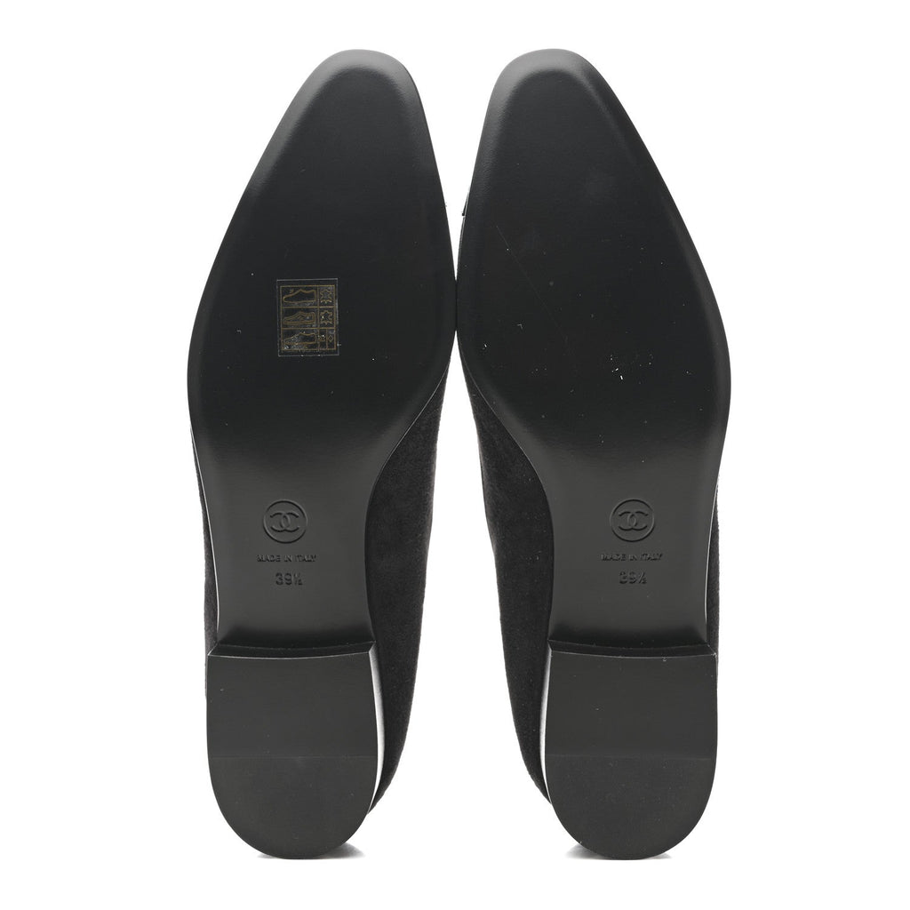 Suede Kidskin Lambskin Patent Calfskin Cap Toe CC Mary Jane Flats 39.5 Black