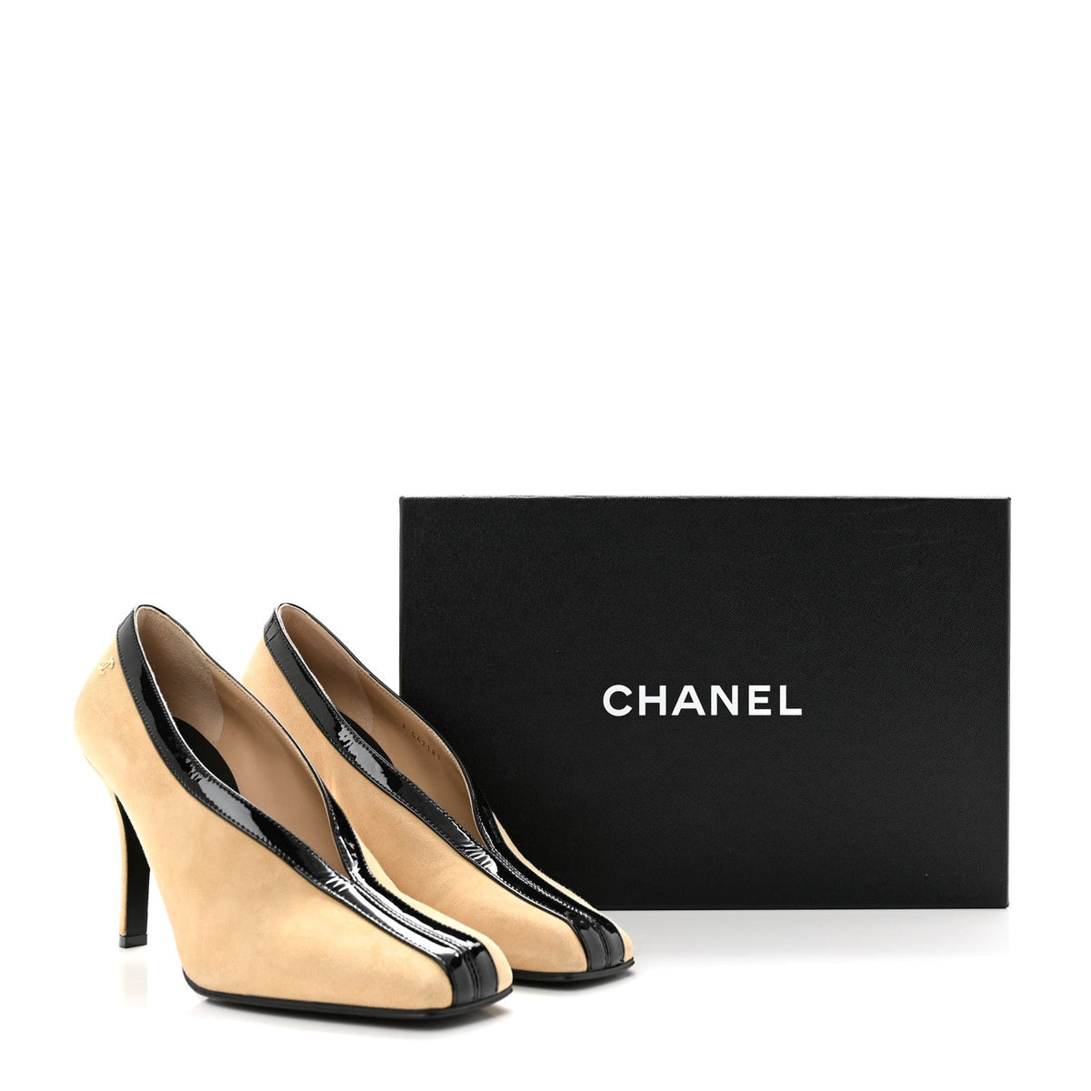 Suede Patent Calfskin Pumps 38.5 Beige Black