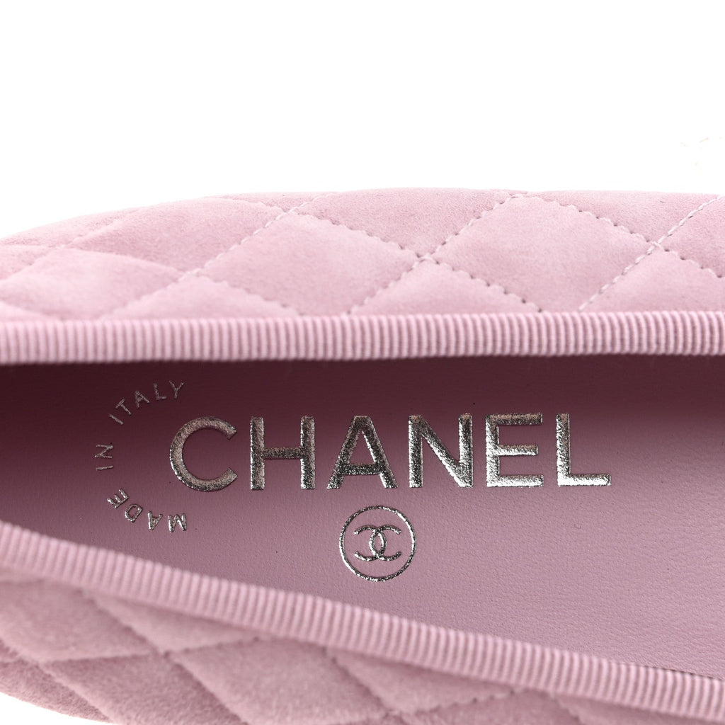 Suede Kidskin Quilted Cap Toe CC Ballerina Flats 38.5 Light Pink