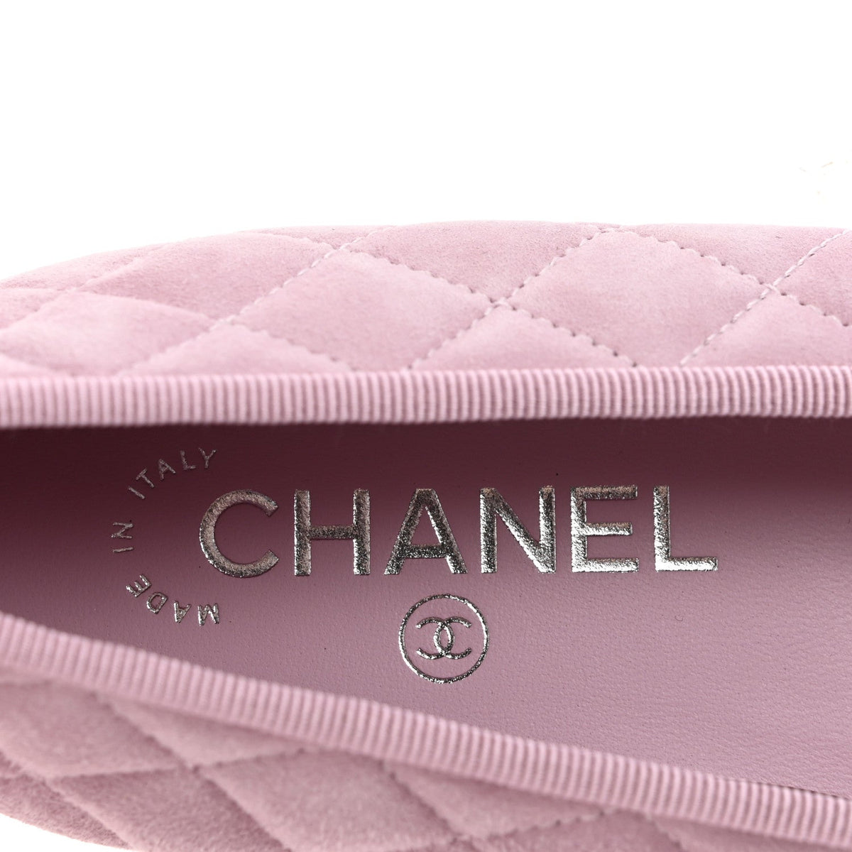 Suede Kidskin Quilted Cap Toe CC Ballerina Flats 38.5 Light Pink