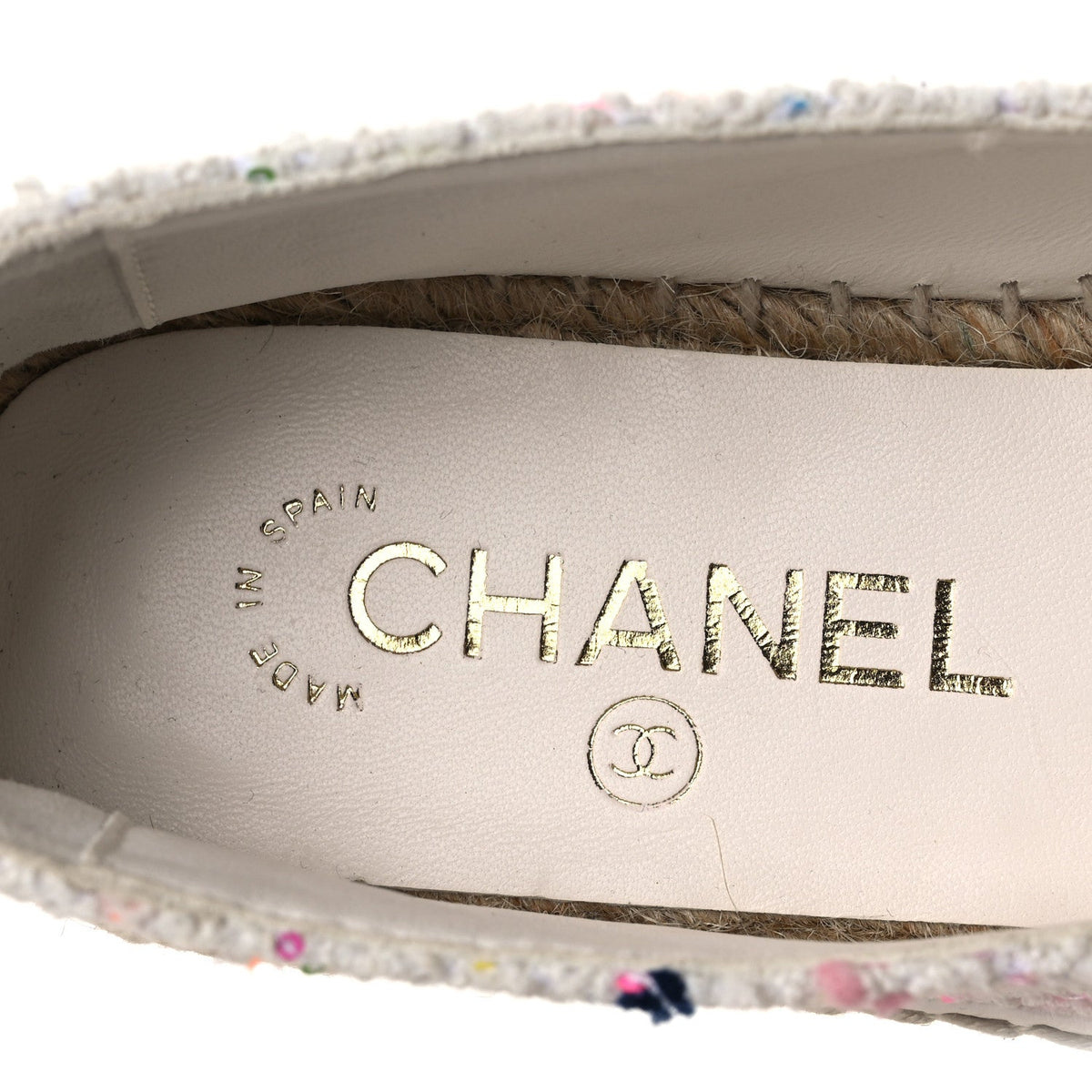 Glittered Tweed Lambskin CC Espadrilles 36  White Multicolor