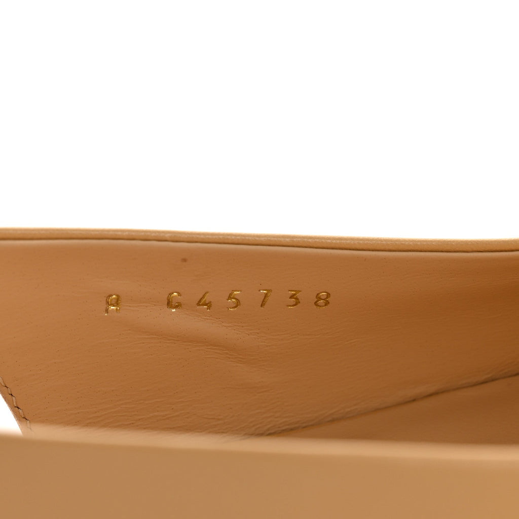 Goatskin Grosgrain Pointed Toe CC Slingback Flats 37.5 Beige Black