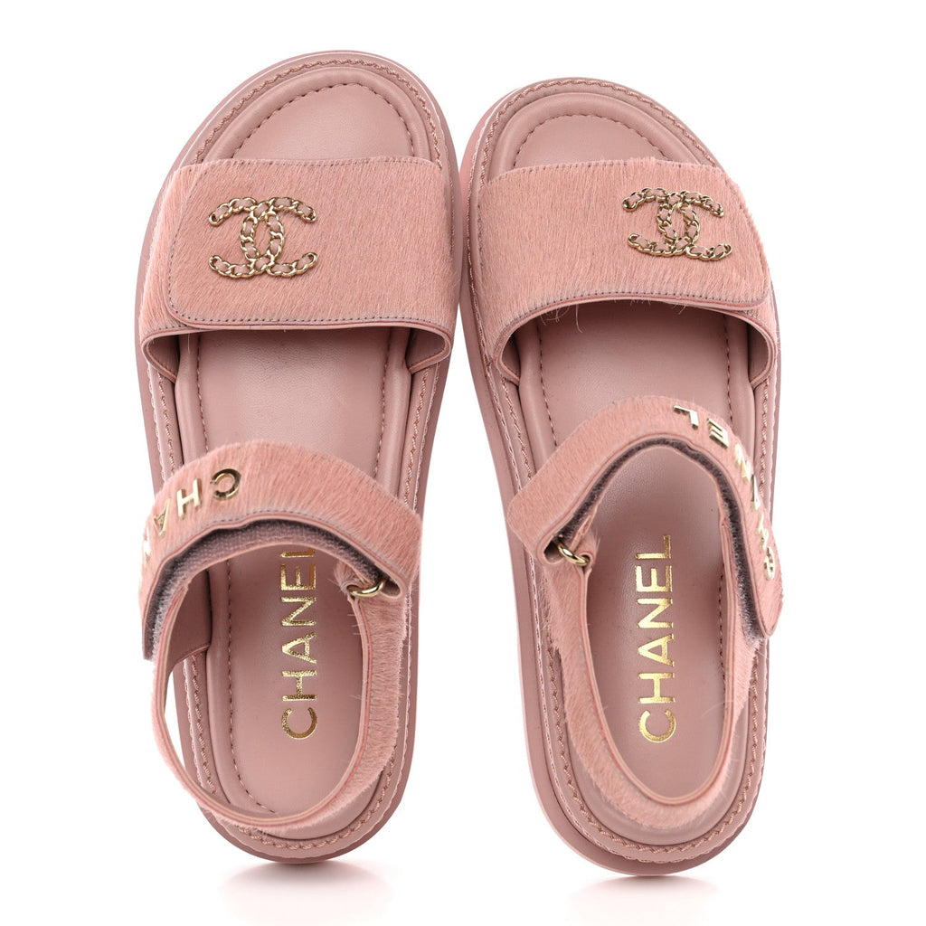 Calfskin Hair Suede Shearling Dad Sandals 38 Light Pink