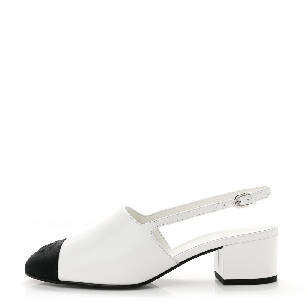 Goatskin Grosgrain Cap Toe CC Slingback Pumps 39 Black