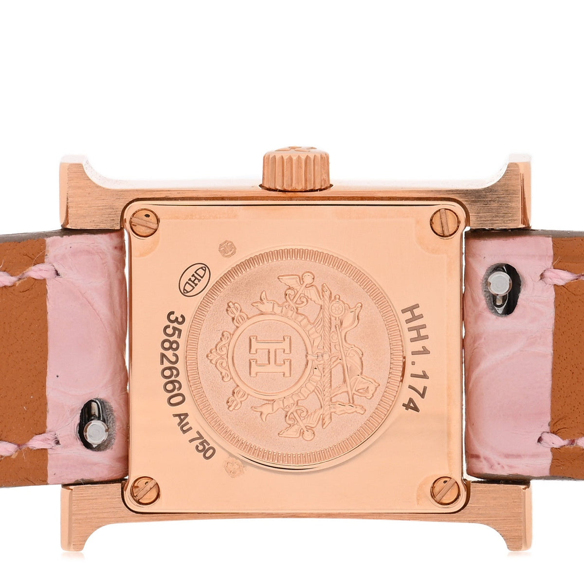 18K Rose Gold Alligator Diamond Bezel Rose Opal 17.2mm Heure H Hour Quartz Watch Rose Pale