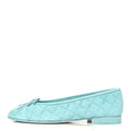 Suede Calfskin Quilted Cap Toe CC Ballerina Flats 37 Light Blue