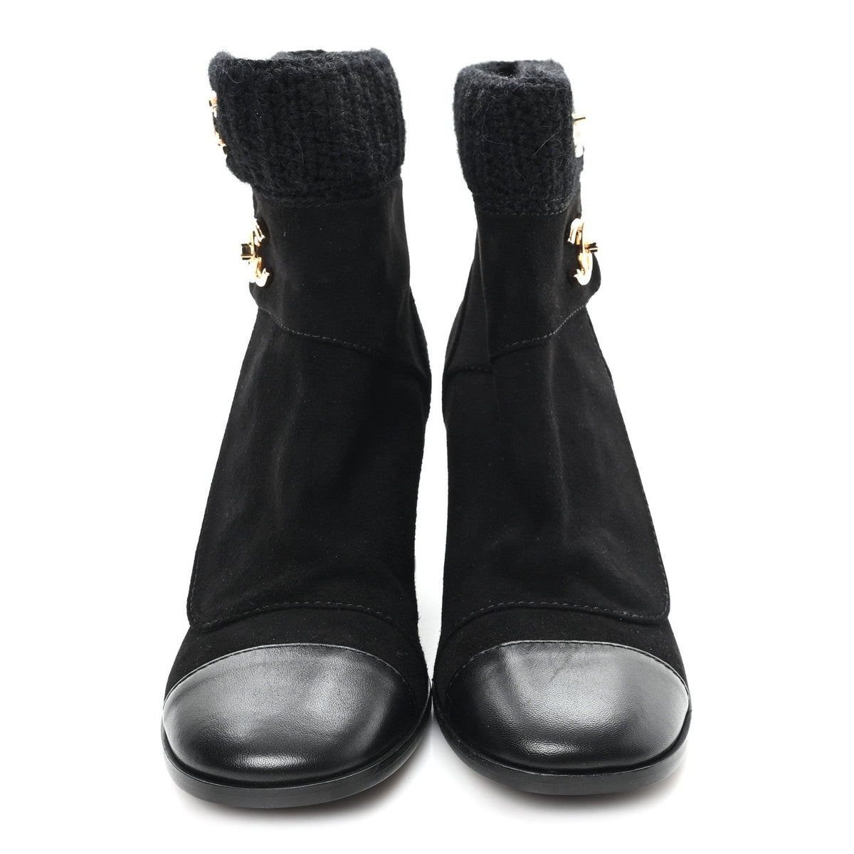 Suede Lambskin Knit CC Short Boots 39 Black