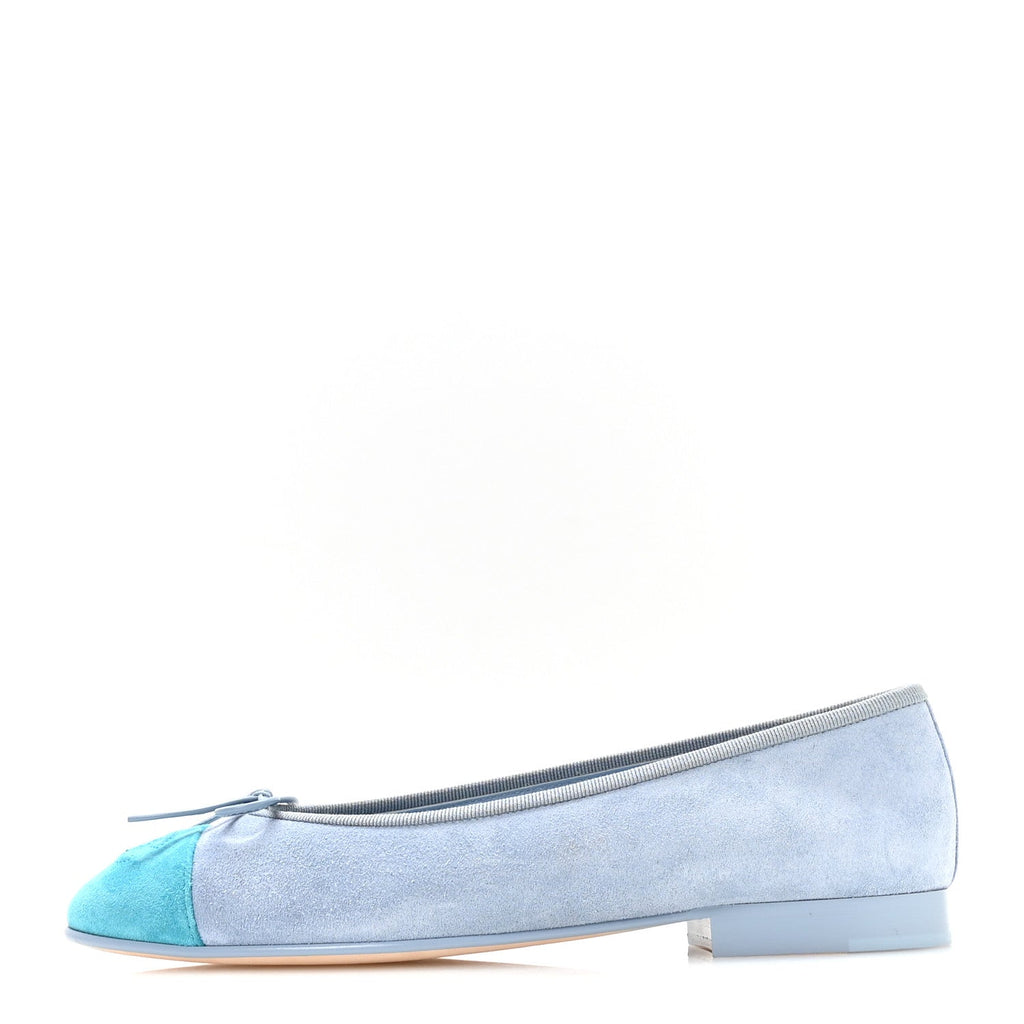Suede Calfskin Cap Toe CC Ballerina Flats 37 Light Blue Turquoise