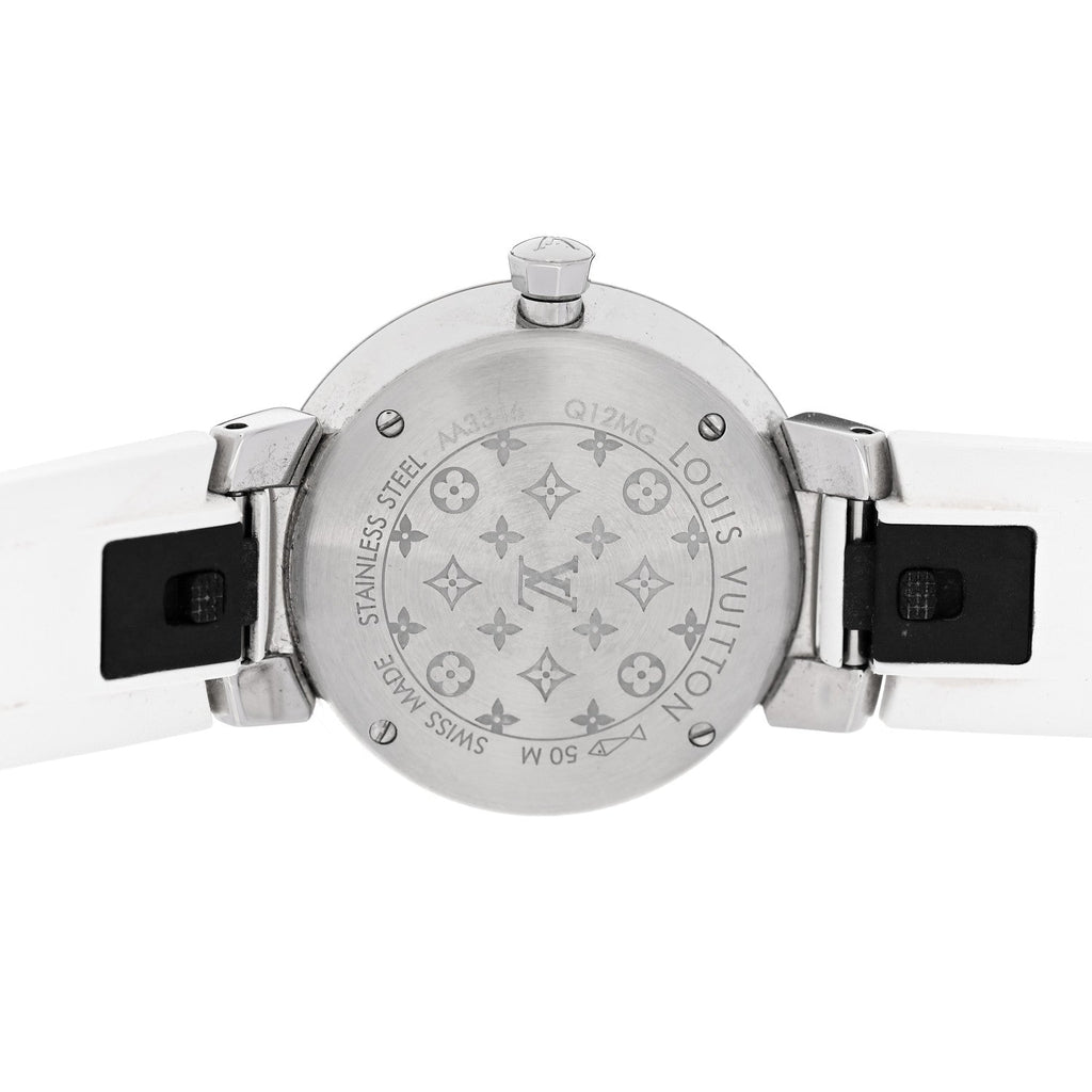 Stainless Steel Rubber Diamond 28mm Tambour Slim Quartz Watch White