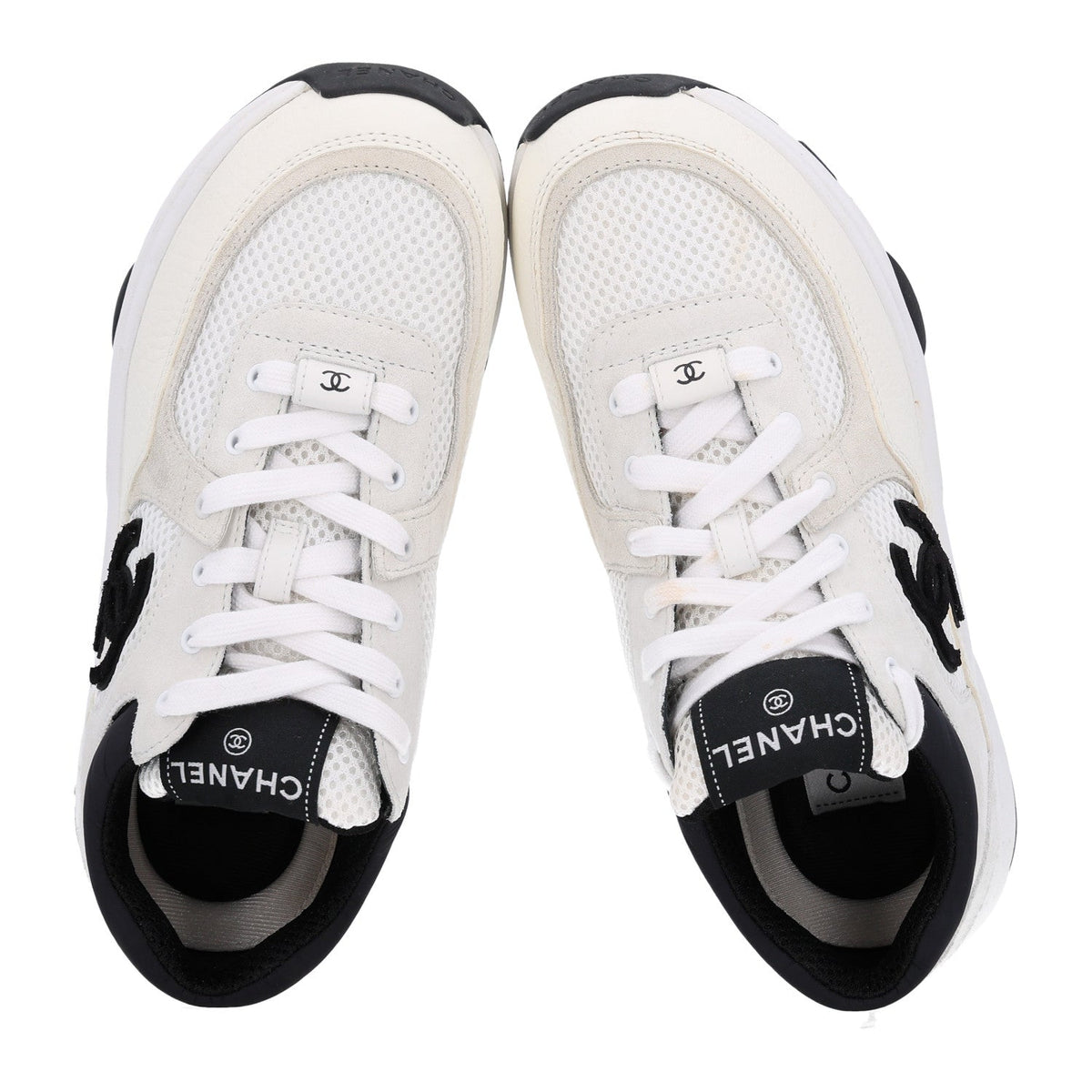 Mesh Suede Grained Calfskin Womens CC Sneakers 36.5 White Black