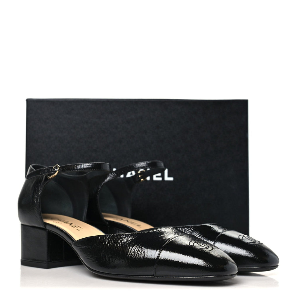 Shiny Lambskin CC Cap Toe Mary Janes Pumps 40 Black