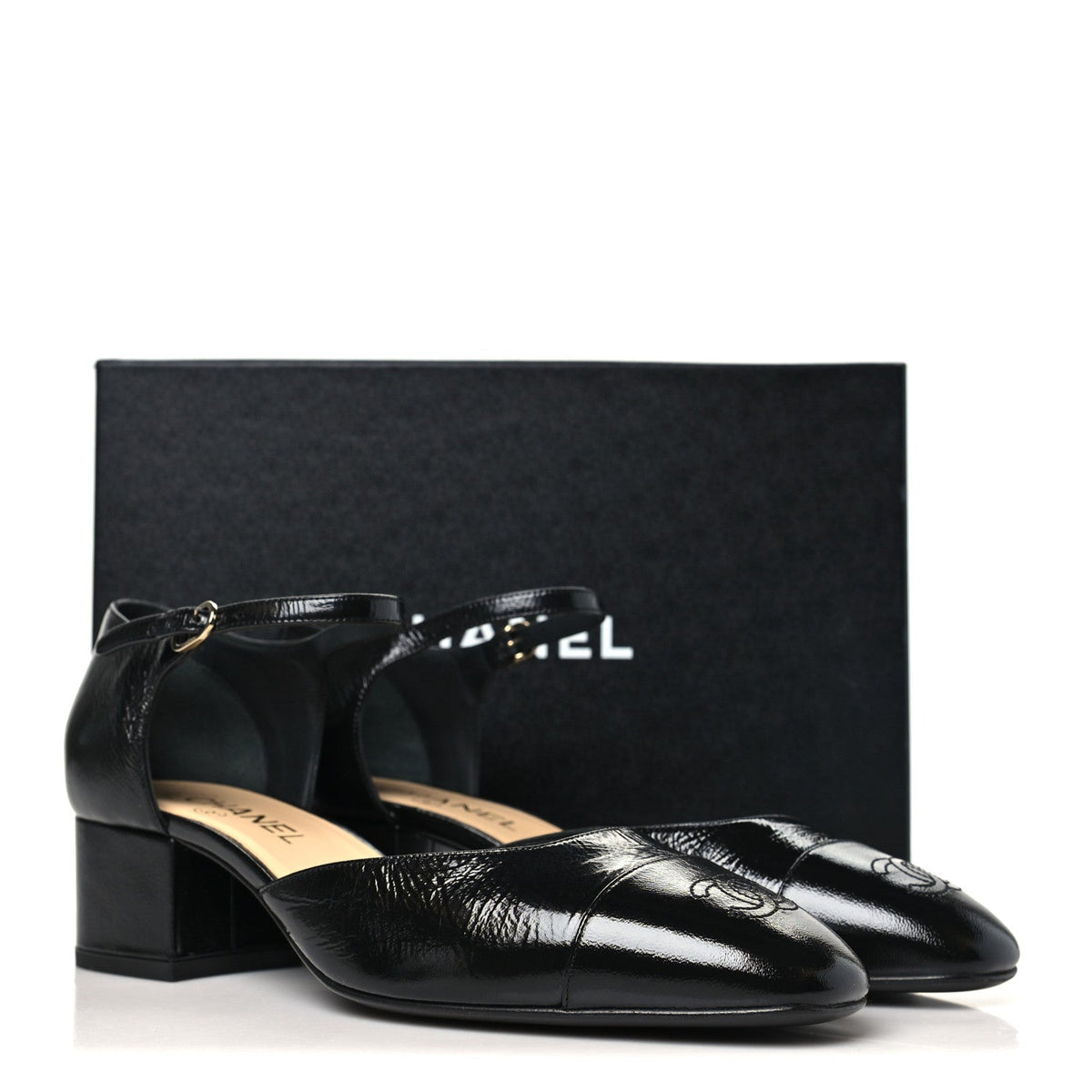 Shiny Lambskin CC Cap Toe Mary Janes Pumps 40 Black