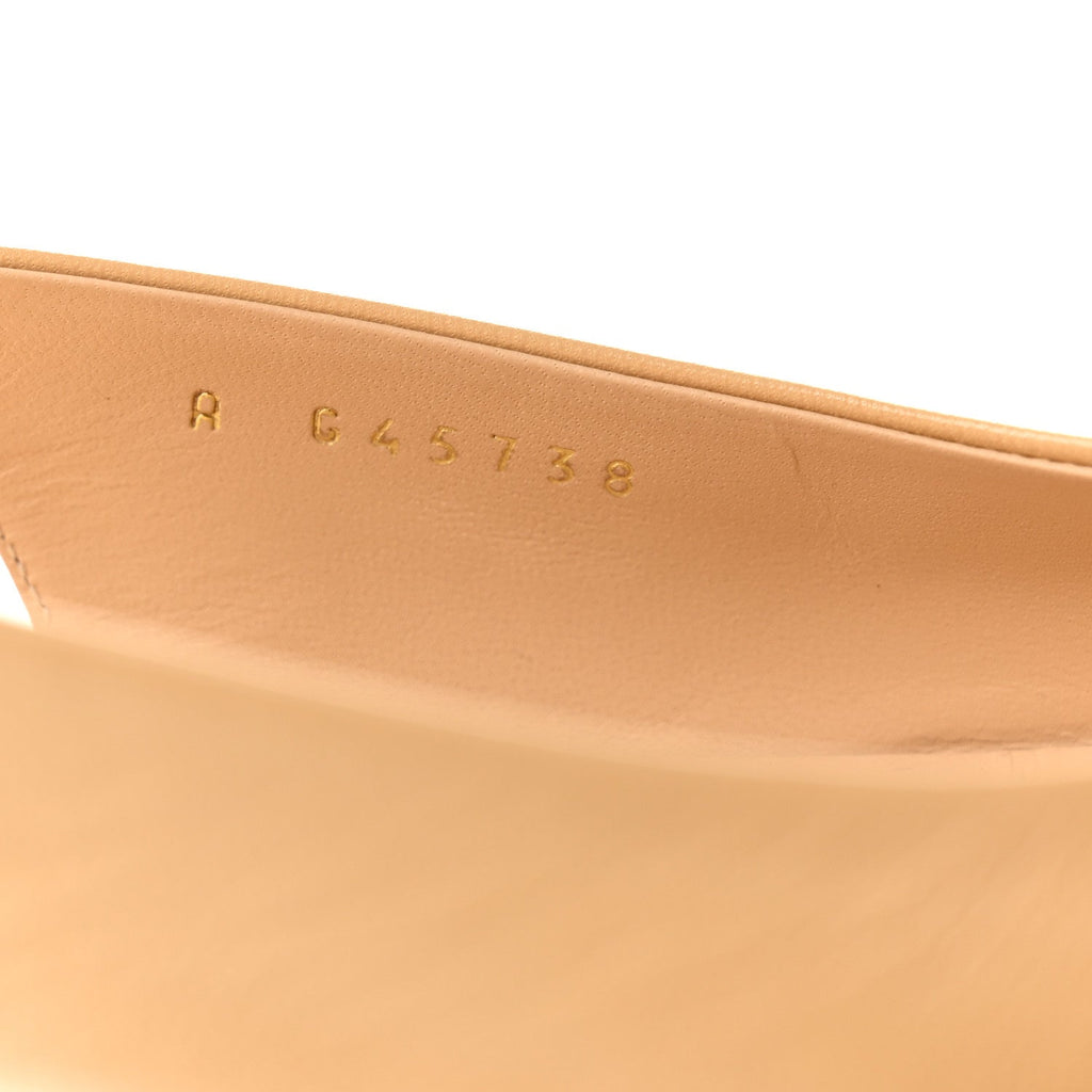 Goatskin Grosgrain Pointed Toe CC Slingback Flats 37 Beige Black