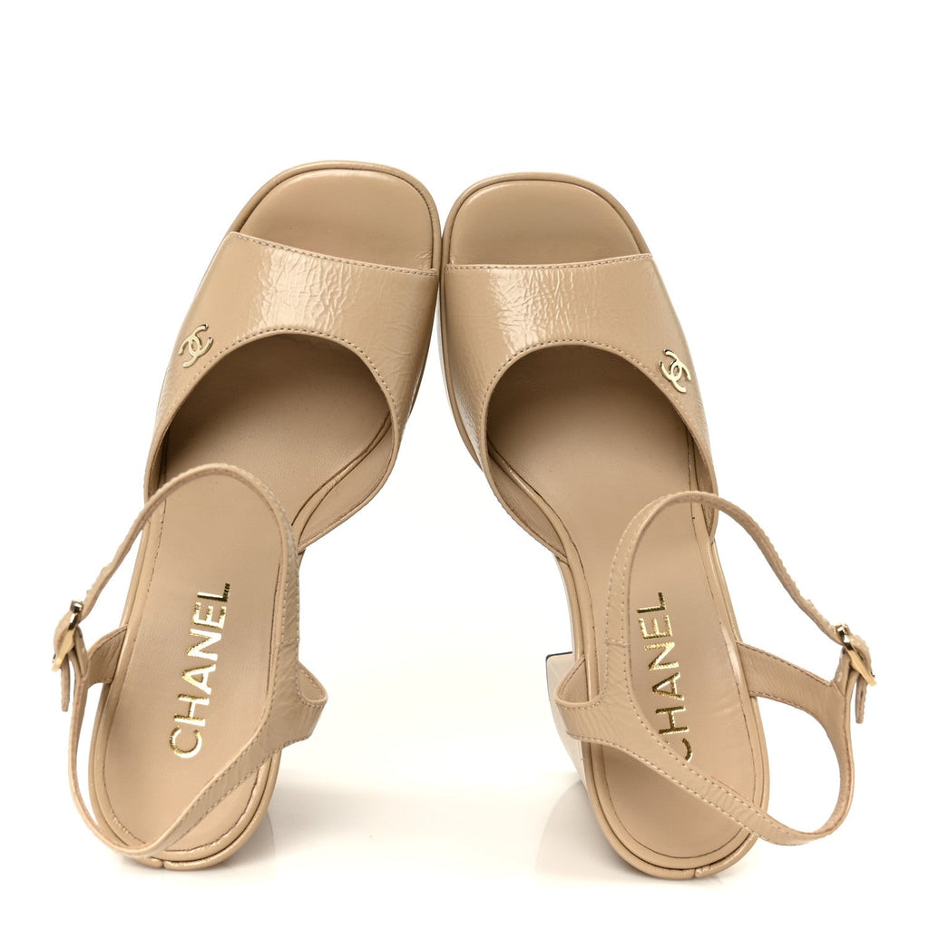 Calfskin CC Platform Sandals 36.5 Beige