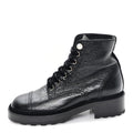 Shiny Calfskin Velvet Pearl Combat Short Boots 37.5 Black