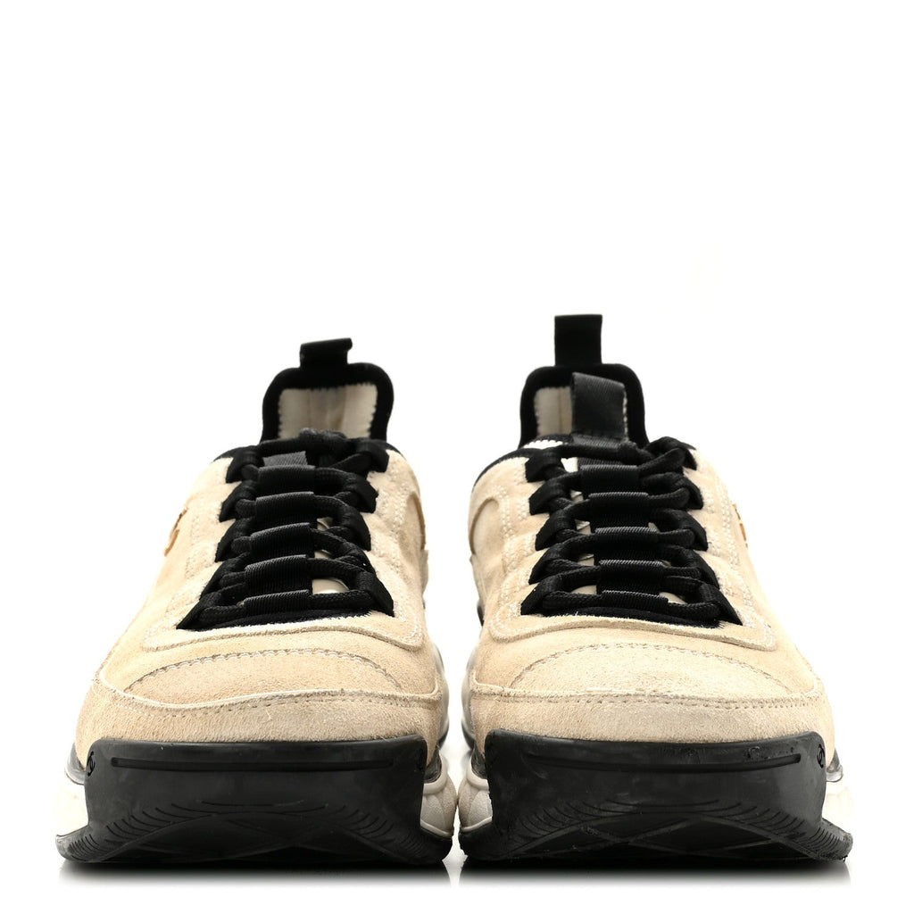 Suede Calfskin Nylon Grosgrain CC Sneakers 38.5 Beige