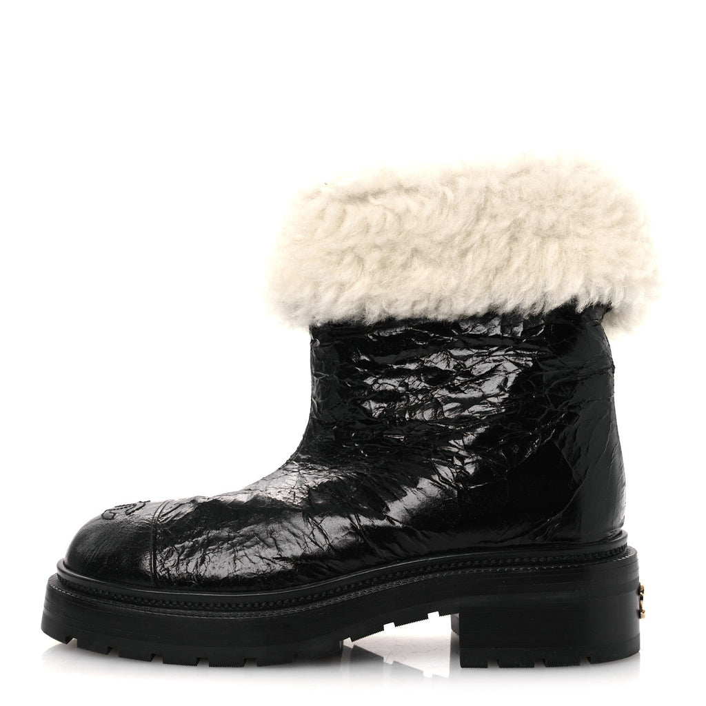 Lambskin Shearling Short Boots 36 Black