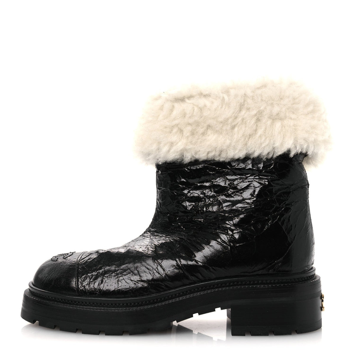Lambskin Shearling Short Boots 36 Black