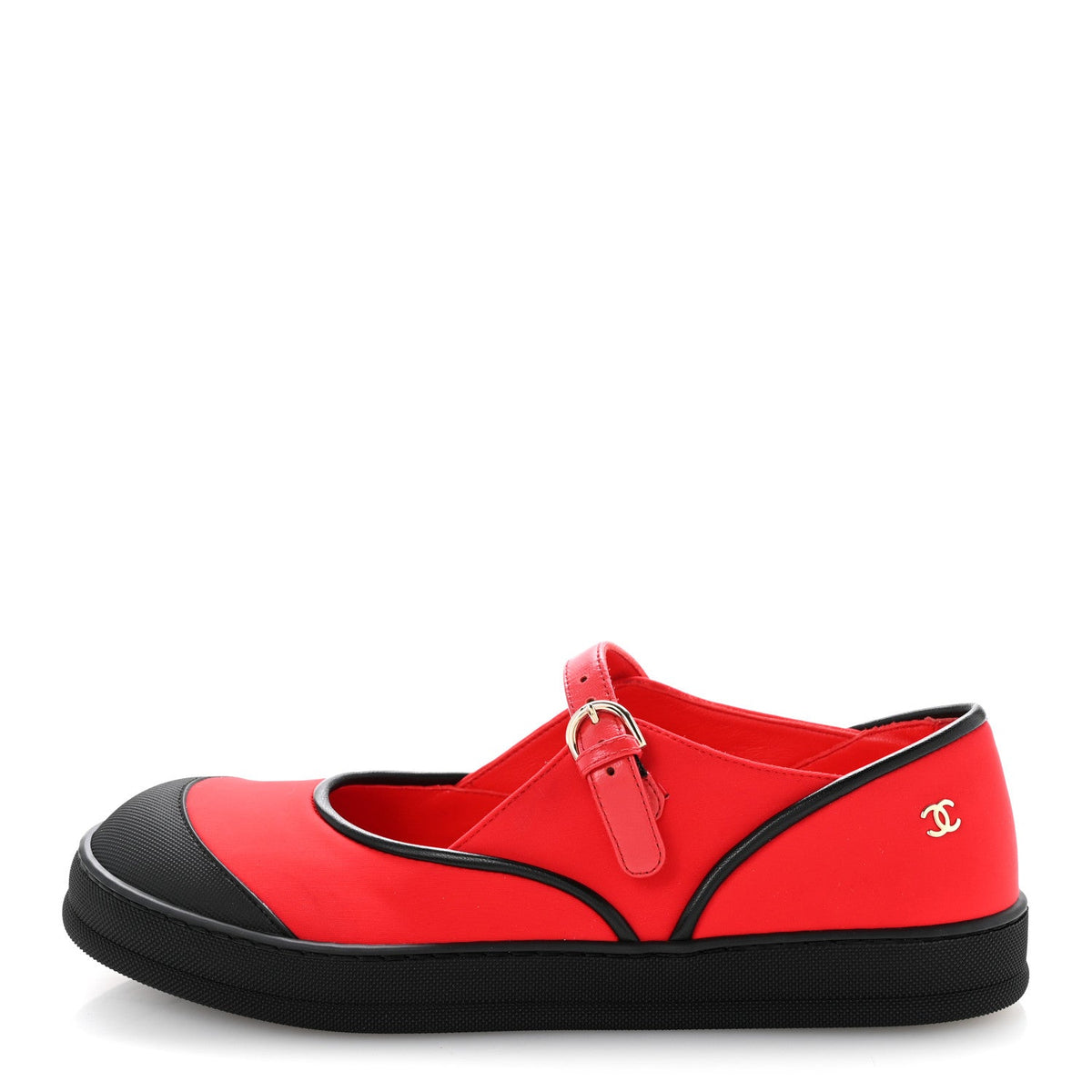 Mixed Fibers Rubber Cap Toe CC Coco Beach Mary Jane Sneakers 36.5 Red Black