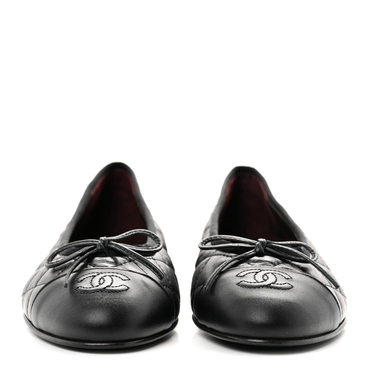 Aged Calfskin Quilted CC Cap Toe Ballerina Flats 38.5 Black