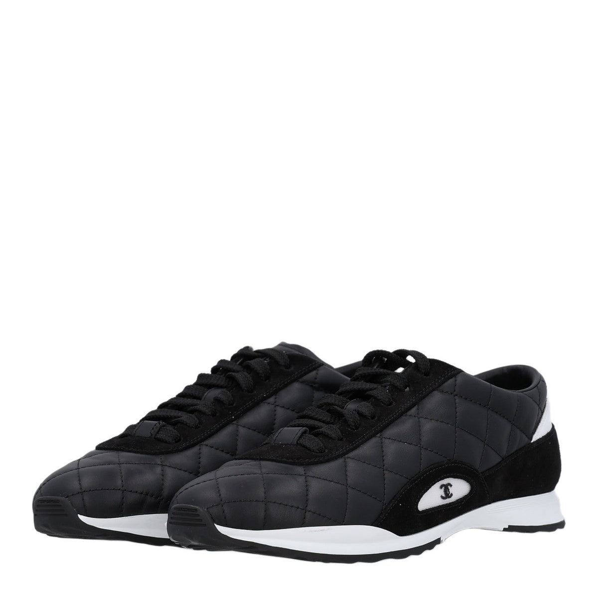 Suede Calfskin Quilted Sneakers 36.5 Black