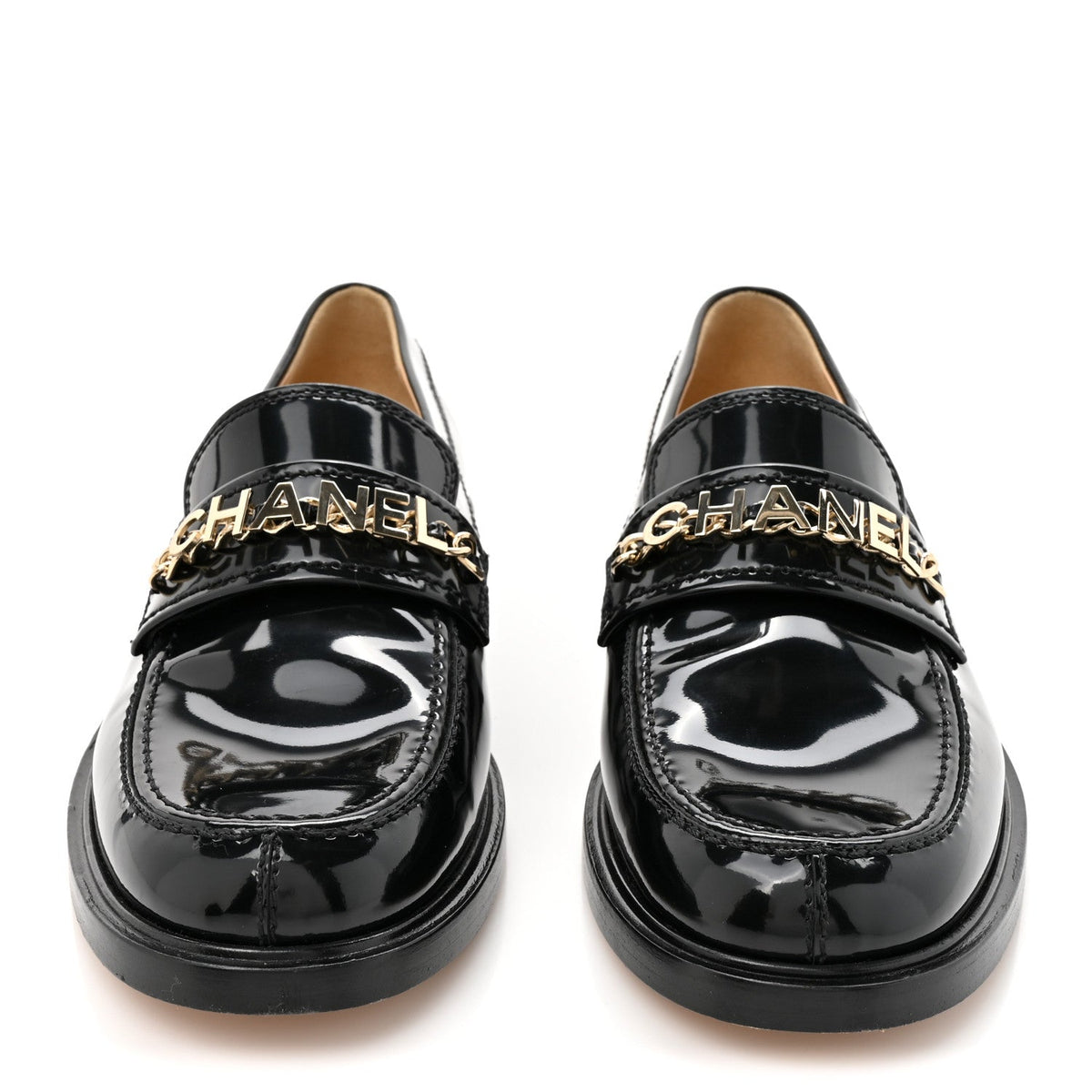 Shiny Calfskin Logo Loafers 39 Black
