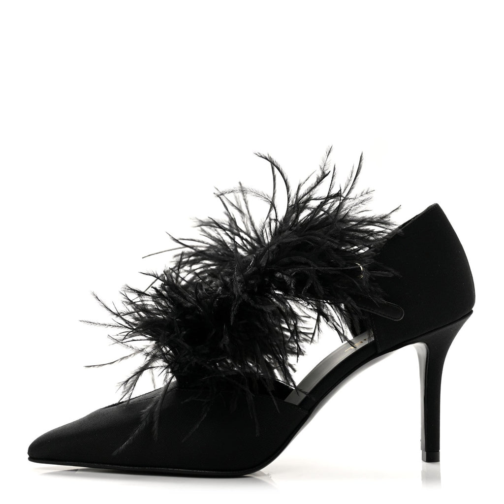 Grosgrain Feather Mary Jane Pumps 38 Black