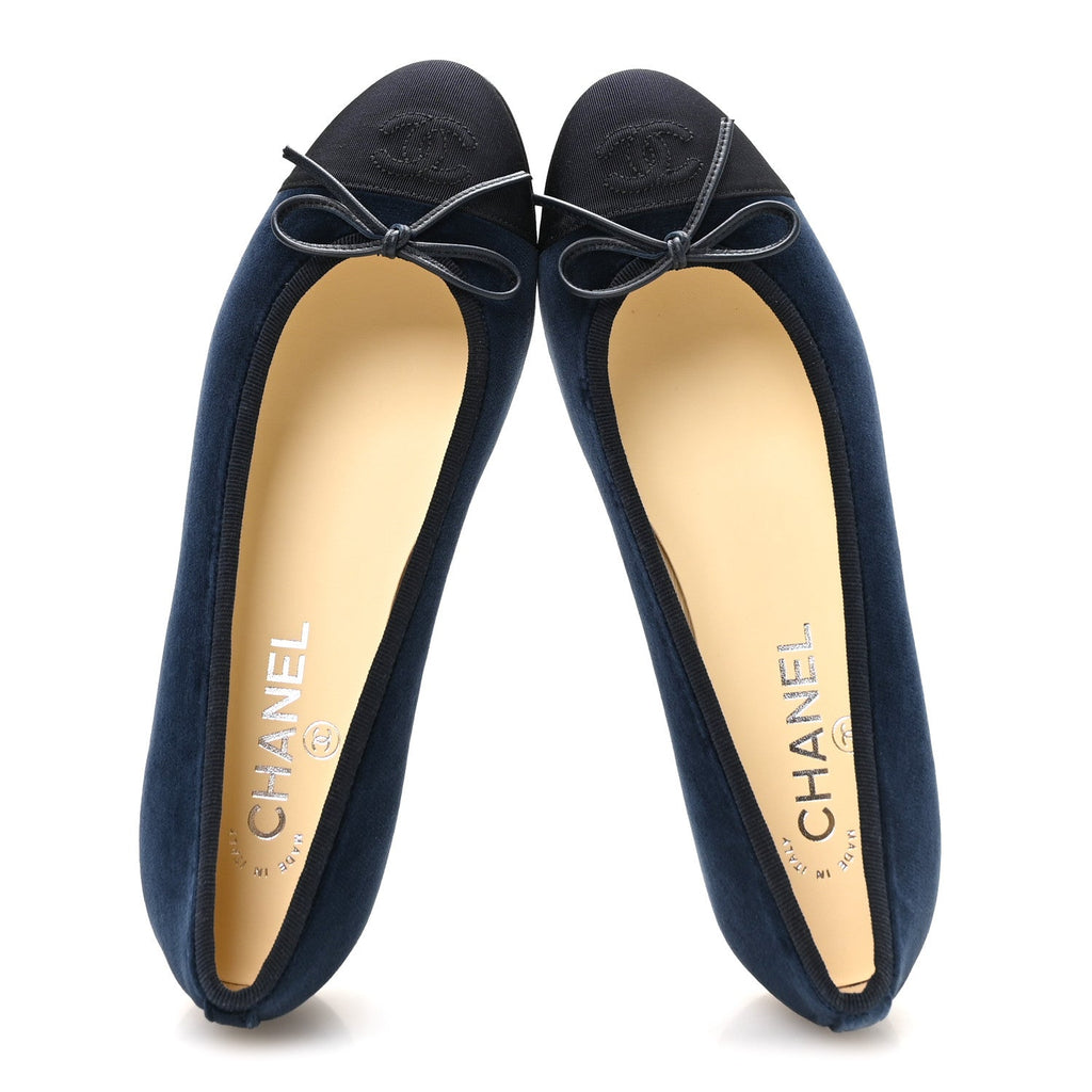 Velvet Grosgrain Cap Toe CC Ballerina Flats 37.5 Navy Black