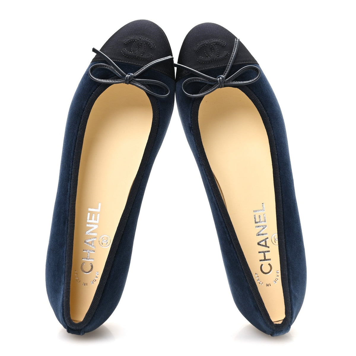 Velvet Grosgrain Cap Toe CC Ballerina Flats 37.5 Navy Black