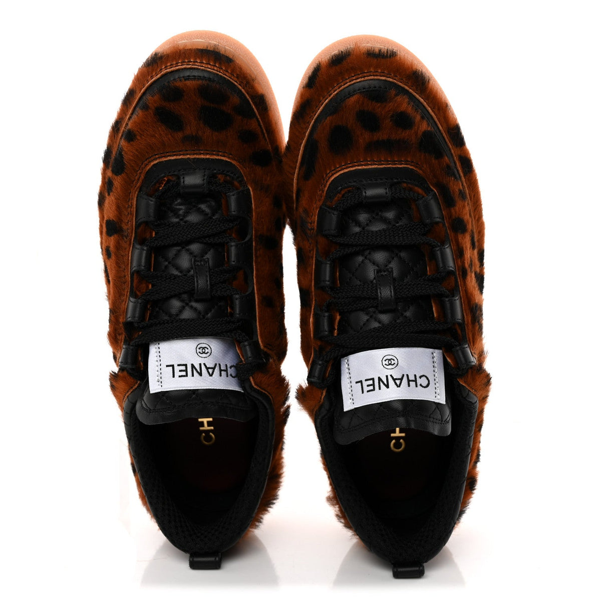 Lambskin Cheetah Print Quilted Sneakers 38.5 Brown Black
