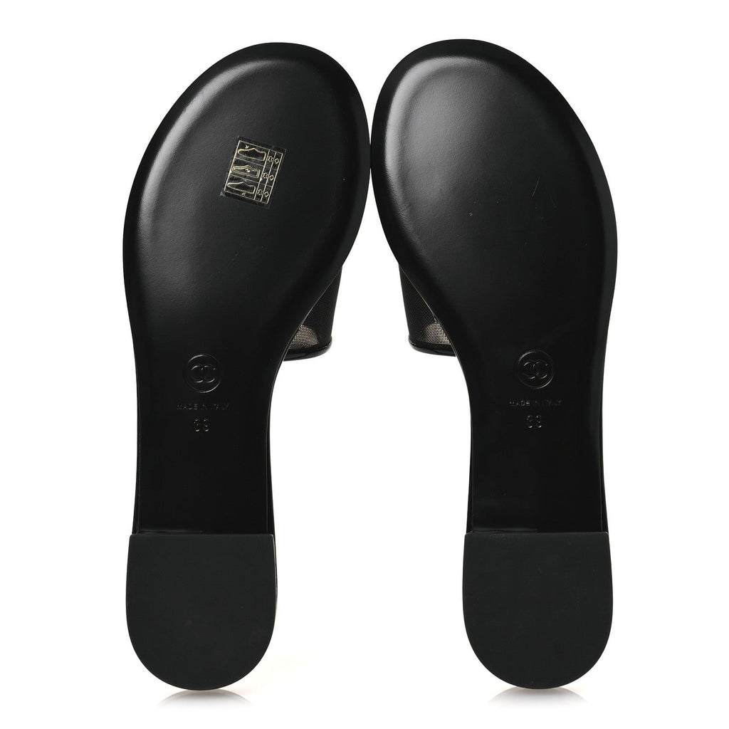 Mesh Patent Calfskin CC Mules 39 Black